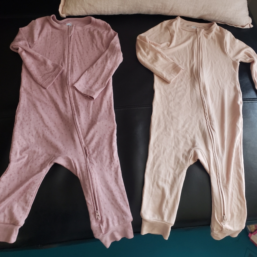 Set of Two Baby Zip-Up Onesies in Pink and Cream